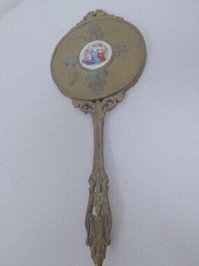 ANTIQUE VICTORIAN HAND HELD MIRROR cabochon muses